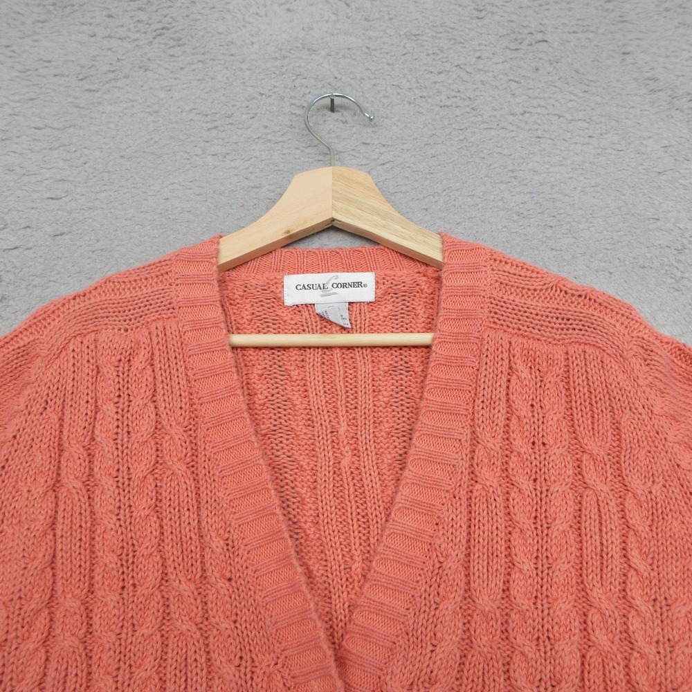 Vintage Casual Corner Cable Knit Cardigan Womens M Coral Ramie Cotton Preppy - Picture 5 of 14